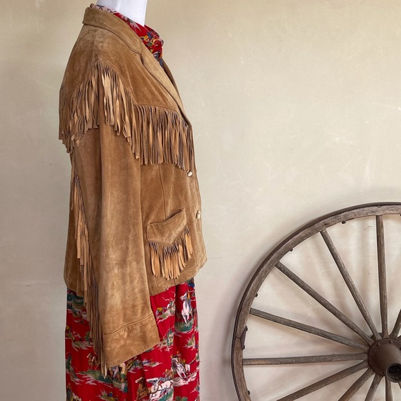 RALPH LAUREN Soft Camel Leather Western Fringed Jacket Bone Buttons Rare Sz 3x!! - Picture 11 of 14